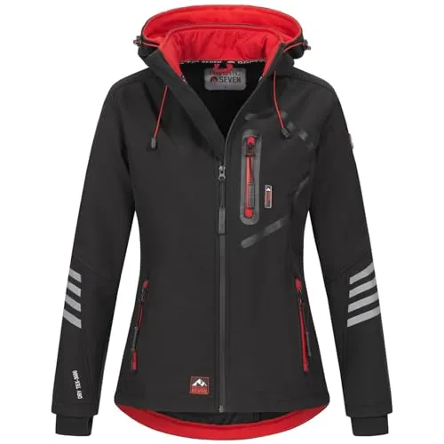 Arctic Seven Damen Softshell Funktions Outdoor Regen Jacke Sport Kapuze AS186 [AS-186-Schwarz-Rot-Gr.M]