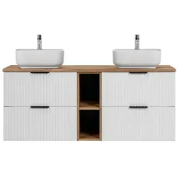 Lomadox Waschtisch ADELAIDE-56-WHITE - Eleganter Waschtisch mit 140 cm Breite, weißem MDF und stilvollem Keramik-Aufsatzbecken – ideal für moderne Bäder und Selbstmontage.