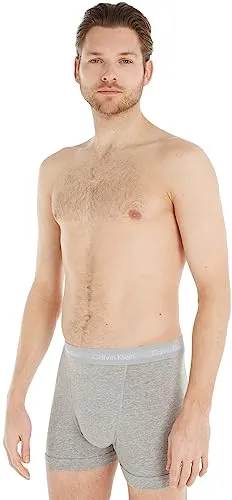 Calvin Klein Unterwäsche Boxershorts Trunk Cotton Stretch grau - 3 Stück - Hochwertige Herrenunterwäsche aus weicher Stretch-Baumwolle für perfekten Komfort und Passform. Klassischer Elastikbund, mittlere Leibhöhe, waschmaschinenfest, in Größe S.