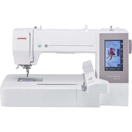 Janome MC 550E LIMITED EDITION Stickmaschine - Nähmaschinen mit 4 Stickrahmen und 360 x 200 mm Stickfläche, inkl. 180 vorinstallierten Designs und benutzerfreundlicher Software für kreative Projekte.