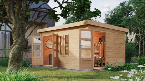Karibu Gartenhaus Gerätehaus 2-Raum-Haus Schönbuch 2 naturbelassen 426x276x228 cm