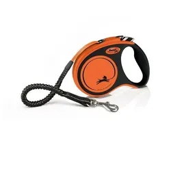 Leash Xtreme M Tape 5M Black Orange - Robuste Rollleine für Hunde bis 35kg, mit ergonomischem Griff und intuitivem Bremssystem, Made in Germany