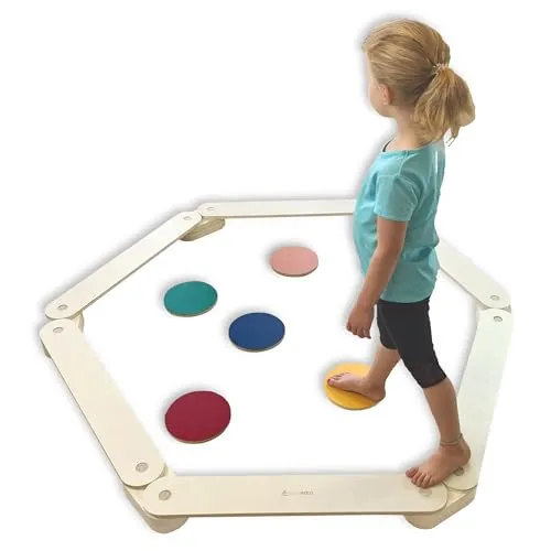 Balancierbalken für Kinder aus Holz inkl. Balanciersteine, Balancebalken für drinnen und draußen