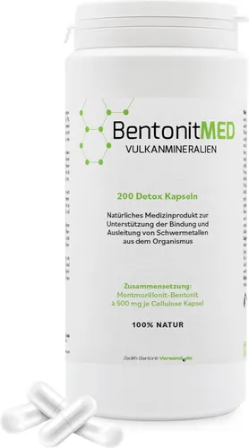 Bentonit MED Detox Kapseln - Nahrungsergänzungsmittel zur natürlichen Entgiftung, bindet Schadstoffe im Magen-Darm-Trakt und unterstützt die Ausleitung von Schwermetallen.