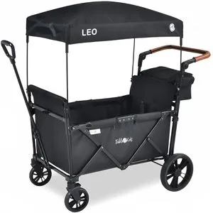 FableKids Bollerwagen LEO X2Lite - Faltbarer Transportwagen in Onyx Schwarz - Bollerwagen für Kinder, faltbar und mit 360° PU-Reifen für einfache Mobilität. Ideal für Ausflüge, ab Geburt geeignet und mit praktischem Zubehör wie Hecktasche und Abdeckhaube.