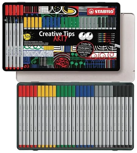 STABILO Creative Tips Multi-Liner-Set – 30er Metalletui - Schreibutensilien mit 30 hochwertigen Finelinern in einem eleganten Metalletui, ideal für kreative Projekte und Zeichnungen.