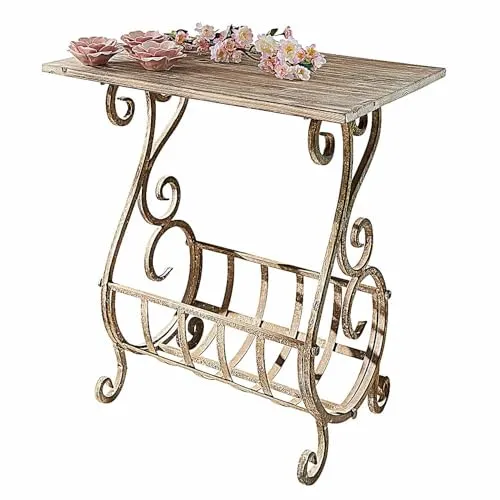 Loberon Konsole Ciattos Antikbraun - Konsolentisch aus Eisen mit Ablage aus Tannenholz - Tisch im Nostalgischen Design - ca. 70cm x 57cm x 34cm, antikbraun
