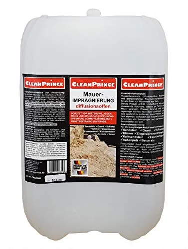 Mauerimprägnierung 10 Liter für saugfähige Natur- und Kunststeine Sandstein Granit Schiefer Klinker Ziegelsichtmauerwerk Kalksandstein Faserzement Außenputz Beton