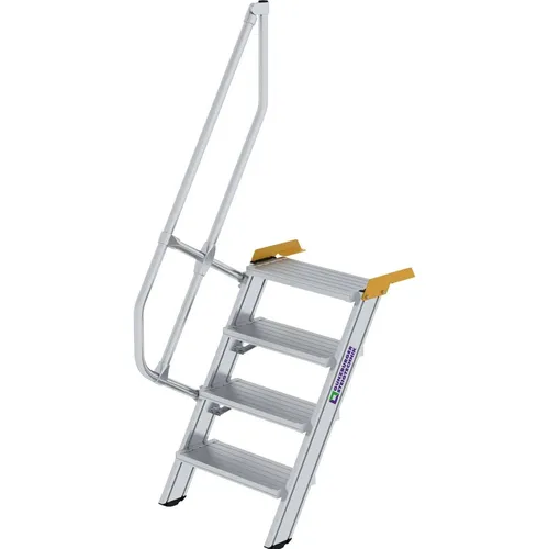 Alutreppe 4 Stufen mit einseitigem Handlauf - Treppen & Geländer, stabile Alutreppe mit 60° Neigung, ideal für sicheres Erreichen von Höhen mit einem praktischen Handlauf.
