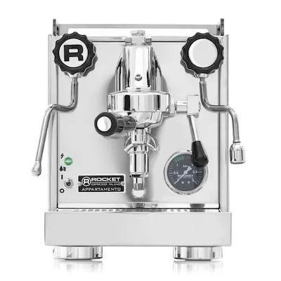 Rocket RE501A1C11 Espressomaschine Inox/Kupfer - Kompakte 1350W Espressomaschine mit 1.8L Wassertank und Milchaufschäumer. Bereiten Sie bis zu 2 Tassen pro Brühvorgang zu – ideal für Kaffeeliebhaber!