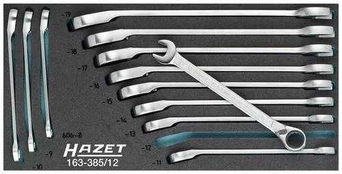 Hazet Maulschlüssel 163-385/12 Knarren Satz - 12-teiliges Maul-Ringratschenschlüssel Set - Schraubenschlüssel-Sets mit 72 Zähnen für präzises Arbeiten und Einhandumschaltung, ideal für Werkstätten und Heimwerker.