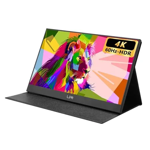 Lipa AX-60 Portable Monitor 4K Ultra HD 15,6 Zoll - Tragbarer Gaming Monitor mit 3840 x 2160 UHD Auflösung, inklusive Hülle mit Kickstand für einfachen Transport und optimale Nutzung als Zweitbildschirm.