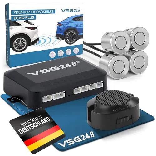 VSG24 Premium Einparkhilfe hinten - PDC Parksensoren Nachrüstsatz mit 4 Sensoren, einfacher Einbau und akustischer Warnung für sicheres Parken