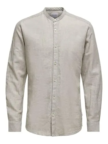 ONLY & SONS Langarmhemd ONSCAIDEN LS SOLID LINEN MAO SHIRT NOOS, Chinchilla - Freizeithemden aus pflegeleichtem Material, ideal für modische Akzente im Alltag, mit slim fit Passform und elegantem Stehkragen.