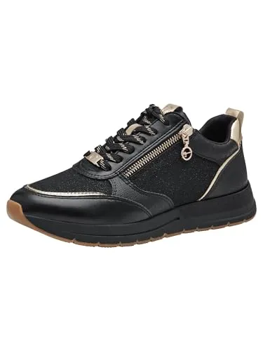 Tamaris Women Lace-up 1-23732-41-098 BLACK COMB HW 25/26, Größe: 36 - Sneaker in Schwarz mit glamourösen goldenen Akzenten, 100% vegan und mit innovativer Memory-Sohlen-Technologie für perfekten Komfort und individuellen Sitz.