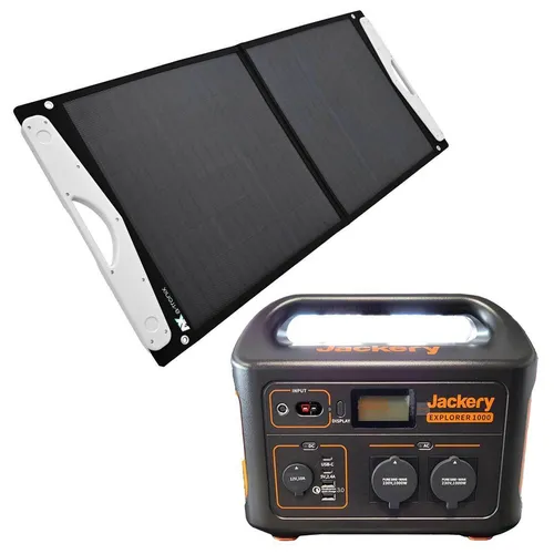 Jackery Explorer 1000 - Tragbare Powerstation mit 1002Wh und 100W Solarmodul - Powerstations - Leistungsstarke tragbare Powerstation mit Solar Bag und faltbarem Solarmodul, ideal für Outdoor-Abenteuer und Notfälle.