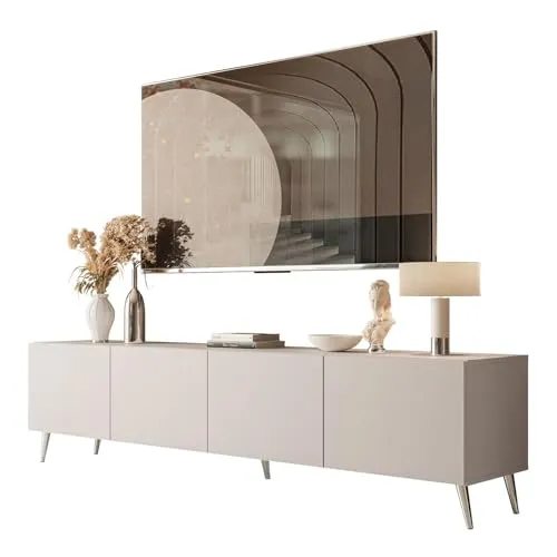 Lookway Lowboard COLGANTE KASCHMIR 200 cm – Moderner TV Schrank mit Push-to-Open - Elegantes Lowboard in sanftem Kaschmir, ideal für moderne Einrichtungen. Mit innovativem Push-to-Open-System und genug Stauraum für Ihre Geräte. Verfügbar mit stabilen Metallbeinen in drei Farben.