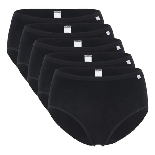 Basic Taillenslip 5er-Pack Schwarz 48 - Bikinis & Taillenslips für Damen, ohne störende Seitennähte und aus bequemer Baumwoll-Elasthan-Mischung für optimalen Tragekomfort.