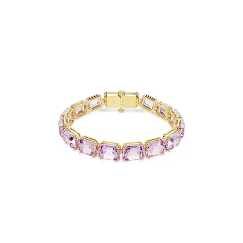 Swarovski Millenia Tennis Armband, Violett, Goldlegierungsschicht - Elegantes Armband für Damen mit lilafarbenen Swarovski Kristallen im Oktagon-Schliff, das durch seine goldene Legierung majestätisch schimmert und jeden Look veredelt.