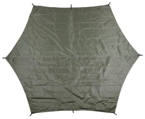 MFH Plane Hexagon-Tarp 340x310 cm Oliv - Schutzhüllen für Gartenmöbel, wasserdicht und ideal für Hängematten, vielseitig als Zeltplane, Regenschutz oder Sonnensegel verwendbar, inkl. 9 Schlaufen und 8 Heringen für einfache Befestigung.