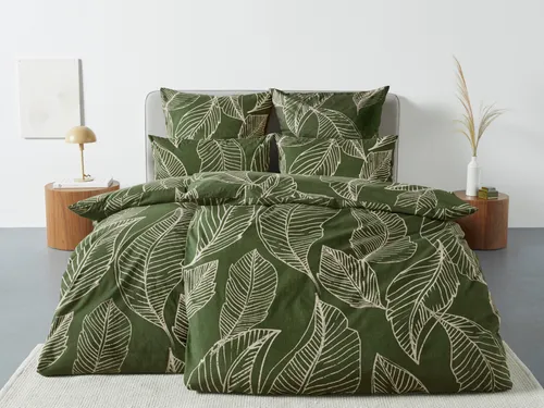 OTTO products Bettwäsche Jonna in Gr. 135x200 oder 155x220 cm, Renforcé, 2 teilig, Bettwäsche aus Bio-Baumwolle, Bettwäsche mit natürlichem Design, grün