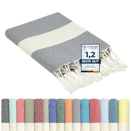 furora Holiday Strandtuch groß 100x200 cm - Premium Hamamtuch - Strandtücher: XXL Baumwolltuch 100x200 cm, leicht und kompakt, ideal für Strand, Sauna oder Picknick – unterstützt traditionelle Handwerkskunst aus Tunesien.