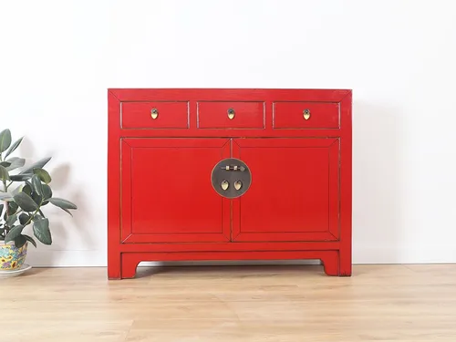 Yajutang Sideboard – Orientalische Kommode mit 3 Schubladen - Elegantes Sideboard mit 3 Schubladen und 2 Türen. Innenraum mit herausnehmbaren Einlegeböden bietet viel Stauraum. Ein stilvolles Möbelstück für ein besonderes Ambiente in Ihrem Zuhause.