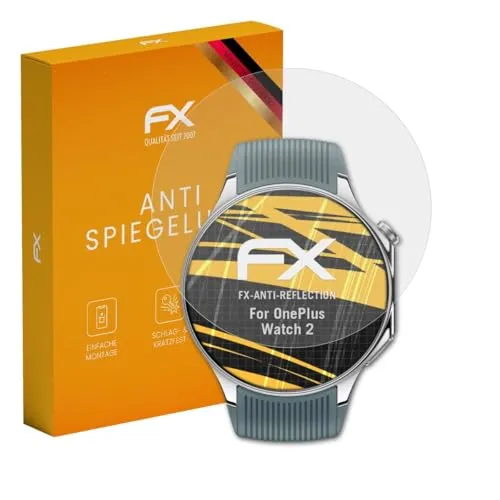 atFoliX Panzerfolie kompatibel mit OnePlus Watch 2 Schutzfolie, entspiegelnde und stoßdämpfende FX Folie (3X)