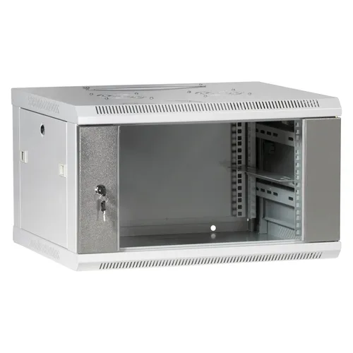 19" Wandgehäuse Serverschrank 6HE grau - Praktischer 19" Wandgehäuse Serverschrank mit 6HE und 500 mm Tiefe, ideal für platzsparende Montage und robustes Design mit 50 kg Tragkraft.