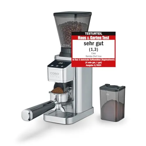 CASO BaristaChef Inox - elektrische Kaffeemühle mit Edelstahl-Kegelmahlwerk, 48 präzise Mahlgradstufen und aromaschonende 450 U/min