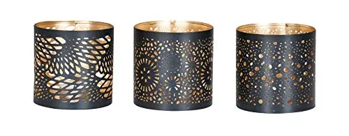 Levandeo® Teelichthalter 3er Set - Metall Schwarz Gold - Elegantes 3er Set Windlichter aus Metall, Außen schwarz und Innen gold, ideal für stimmungsvolle Akzente in Ihrem Zuhause.