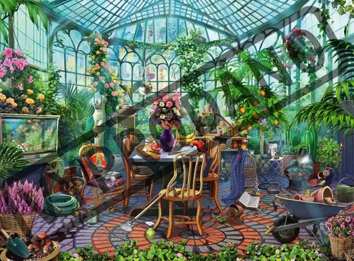 Puzzle Ravensburger - Ein Morgen im Gewächshaus, 500 Teile