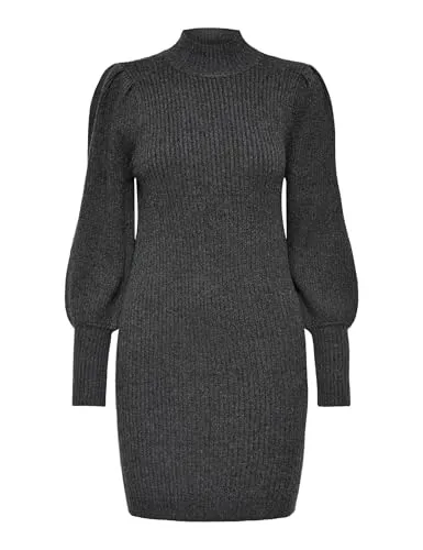 ONLY Strickkleid ONLKATIA L/S DRESS KNT NOOS, modisches Design in Dark Grey Melange - Strickkleid in Dark Grey Melange, pflegeleicht und perfekt für jeden Anlass. Mit Stehkragen und modischen Puffärmeln für einen trendigen Look.
