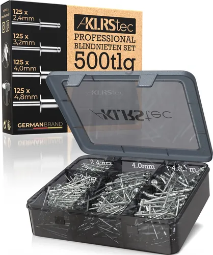 Professional Blindnieten Set 500tlg. - Aluminium & Stahl Popnieten - Nietwerkzeuge für Profis: Umfassendes Set mit 500 Nieten in verschiedenen Größen, ideal für präzise Befestigungen und Reparaturen. Inklusive praktischer Aufbewahrung!