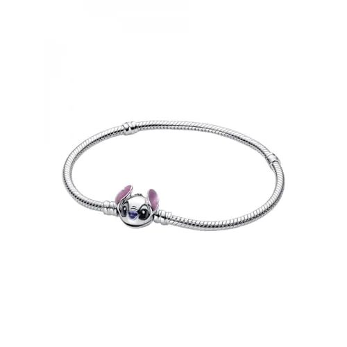 PANDORA Disney Stitch Schlangen-Gliederarmband aus Sterling-Silber - Armbänder für Damen, Disney-inspiriert mit Stitchs ikonischer Silhouette und detailreicher Emaille für besonderen Glanz.