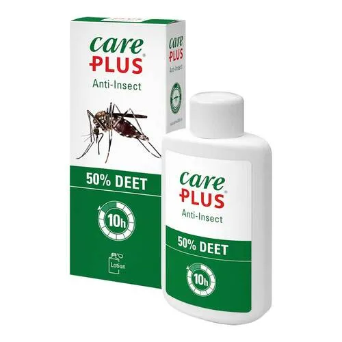 Care Plus Deet Anti Insect Lotion 50% - Arzneimittel zur effektiven Insektenabwehr, schützt bis zu 3 Wochen vor Moskitos, Zecken und Pferdebremsen, ideal für tropische Reisen.