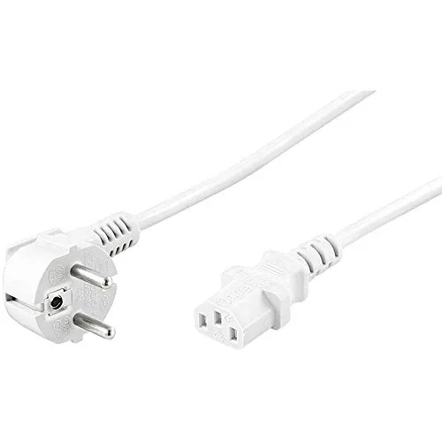 Goobay 95140 Kaltgerätekabel 2m / C13 Kaltgerätebuchse & 90 Grad Schutzkontaktstecker Winkelstecker / Universelles PC Monitor PC Stromkabel C13 Netzkabel / Weiß / 2 m