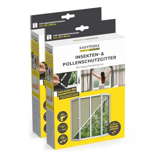 EASYmaxx Insect Protect Fliegengitter Fenster - Fensterabdeckungen mit effektivem Insektenschutz und Pollenschutz, einfach zuzuschneiden und ohne Bohren zu montieren – ideal für Allergiker.