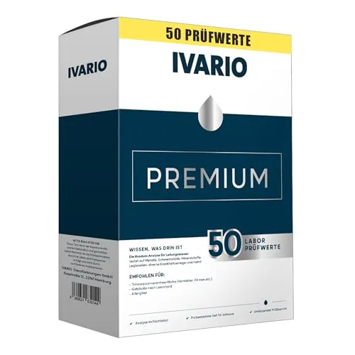 IVARIO Labor-Wassertest Premium Check - 50 Prüfwerte für Trinkwasser - Medizinischer Bedarf mit umfassender Analyse: 50 Prüfwerte zur Sicherheit Ihres Trinkwassers, inkl. Legionellen-Test und Experten-Beratung.