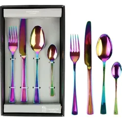 FURNARO Besteck-Set, 24-teiliges Edelstahlbesteck in Regenbogenfarben für 6 Personen - Hochwertiges 24-teiliges Besteckset aus rostfreiem Edelstahl mit schillernder Regenbogenbeschichtung. Ideal für moderne Haushalte und festliche Anlässe - pflegeleicht und langlebig.