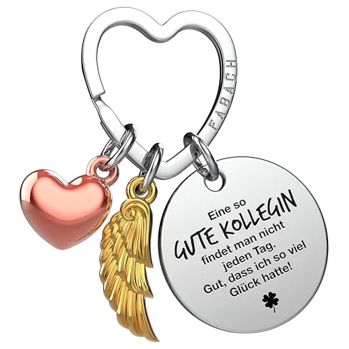 FABACH Beste Kollegin Schlüsselanhänger Schutzengel Glücksbringer mit Herz und Gravur - Abschied Kollege Abschiedsgeschenk - Geschenke Arbeitskollegin Geschenk für Kollegin mit Herz