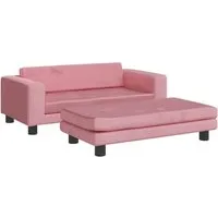 Kindersofa mit Hocker Rosa 100x50x30 cm Samt - Bequemes, sicheres Mini-Sofa für Kinder, ideal zum Entspannen und Spielen