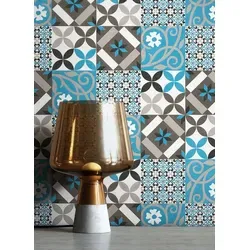 NEWROOM Tapete Blau Vliestapete Fliesen - Fliesentapete Orientalisch Grau Schwarz Mosaik Kacheln Fliesenoptik Grafisch Beton-Optik Mustertapete inkl. Tapezier-Ratgeber