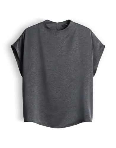 someday Damen Kurzarmbluse ZIRKEN - Loose Satinbluse mit Crinkle Effekt in Silver Moon, Größe 38 - Die someday Satinbluse vereint stilvolles Design und hohen Tragekomfort. Ideal für Büro und Freizeit, bietet sie eine weite Passform aus hochwertigem Satin für ein angenehmes Tragegefühl und zahlreiche Kombinationsmöglichkeiten.