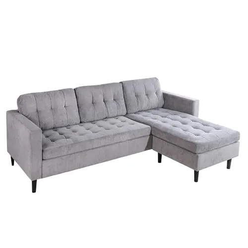 riess-ambiente Ecksofa STOCKHOLM 220cm grau - Ecksofa in L-Form mit flexiblem Cordbezug, bequemer Taschenfederkern-Polsterung und positionierbarer Ottomane für individuellen Komfort.