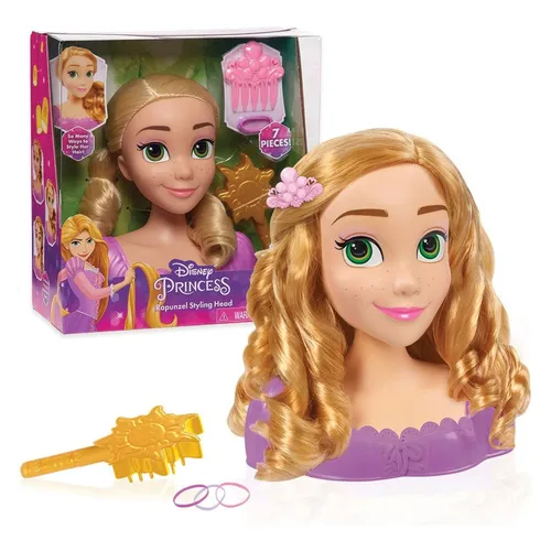Disney Princess Rapunzel Frisierkopf - Schminkköpfe & Frisierköpfe - 20 cm großer Frisierkopf mit Zubehör für kreatives Hairstyling, ideal für kleine Friseure ab 3 Jahren.