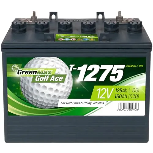 GreenMax Golf Ace T-1275 (12V 150Ah) - Hochleistungs-Blei-Säure-Batterie für Golfcarts und Elektrofahrzeuge - Zuverlässig, Langlebig, Effizient, 99% Recycelbar