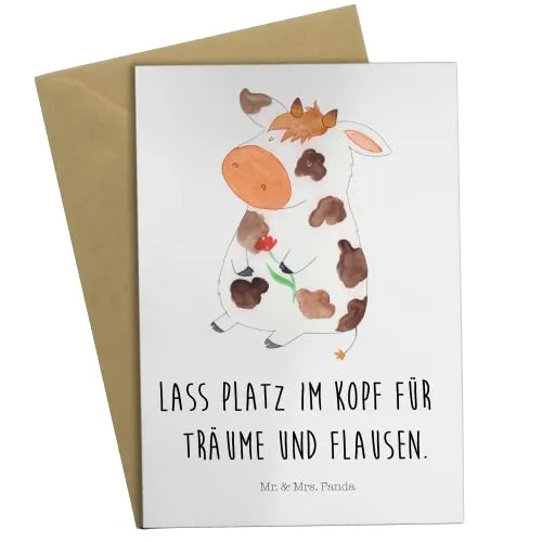 Mr. & Mrs. Panda Beileidskarte Kuh - Geschenk, weihnachtskarten, babykarte, Bauernhof, Grußkarte, Kühe, einladungskarten, Hof, Spruch, hochzeitskarten, Milch