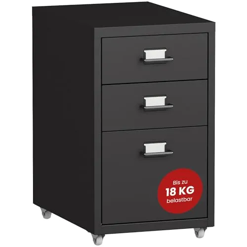 [en.casa] Rollcontainer Kökar - Schubladenschrank mit 3 Schubladen und Rollen - Schubladenboxen mit 3 Schubladen für eine übersichtliche Organisation. Der robuste Rollcontainer aus Stahl bietet Mobilität und Flexibilität für Ihr Büro oder Homeoffice.