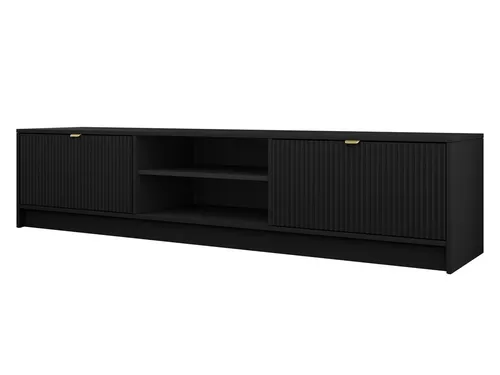 MIRJAN24 TV-Schrank Tireno 2K mit Aluminiumgriff in Gold - TV-Halterungen: Moderner TV-Schrank in Schwarz Molet mit goldfarbenen Griffen, bietet stilvollen Stauraum und ist in nur 5 Tagen bei Ihnen!